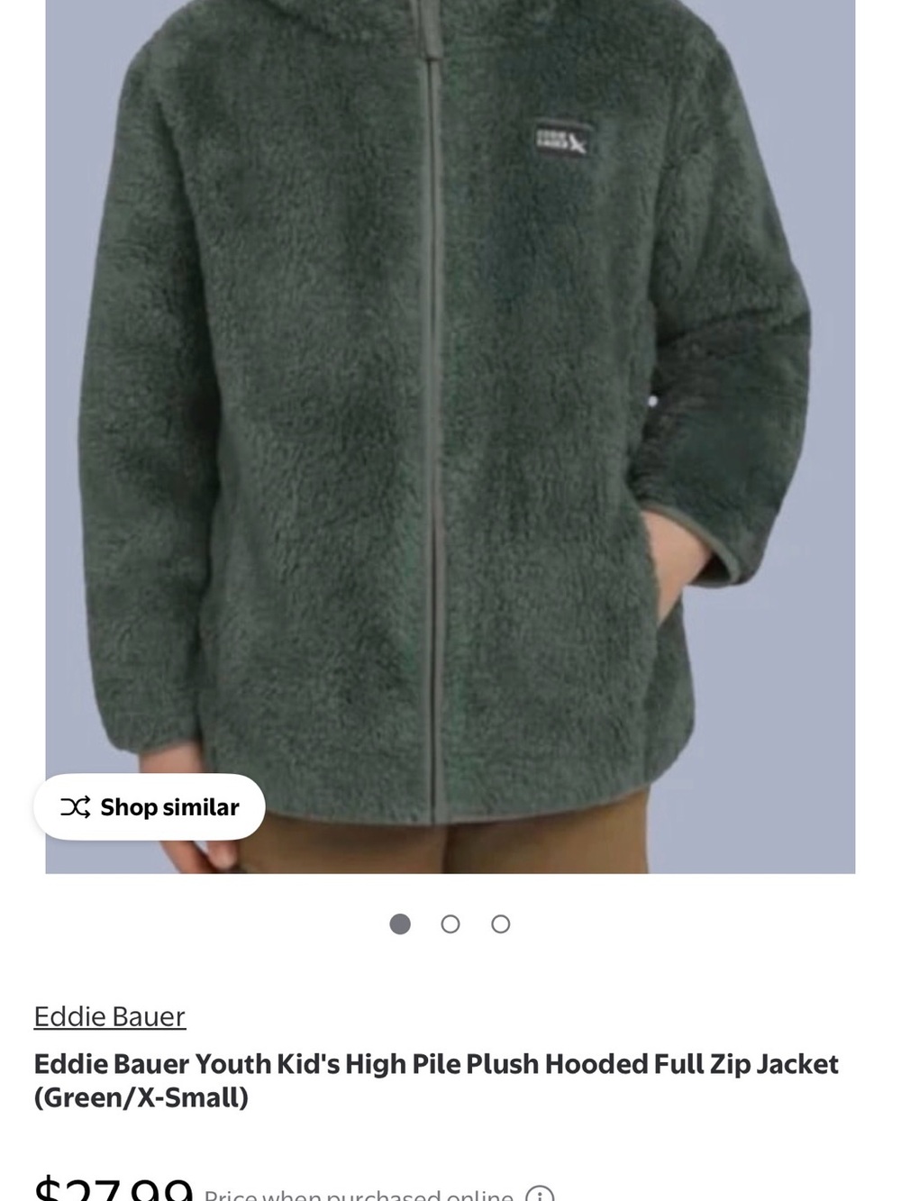 Eddie Bauer Kids Green Plush Hooded Full-Zip Jacket